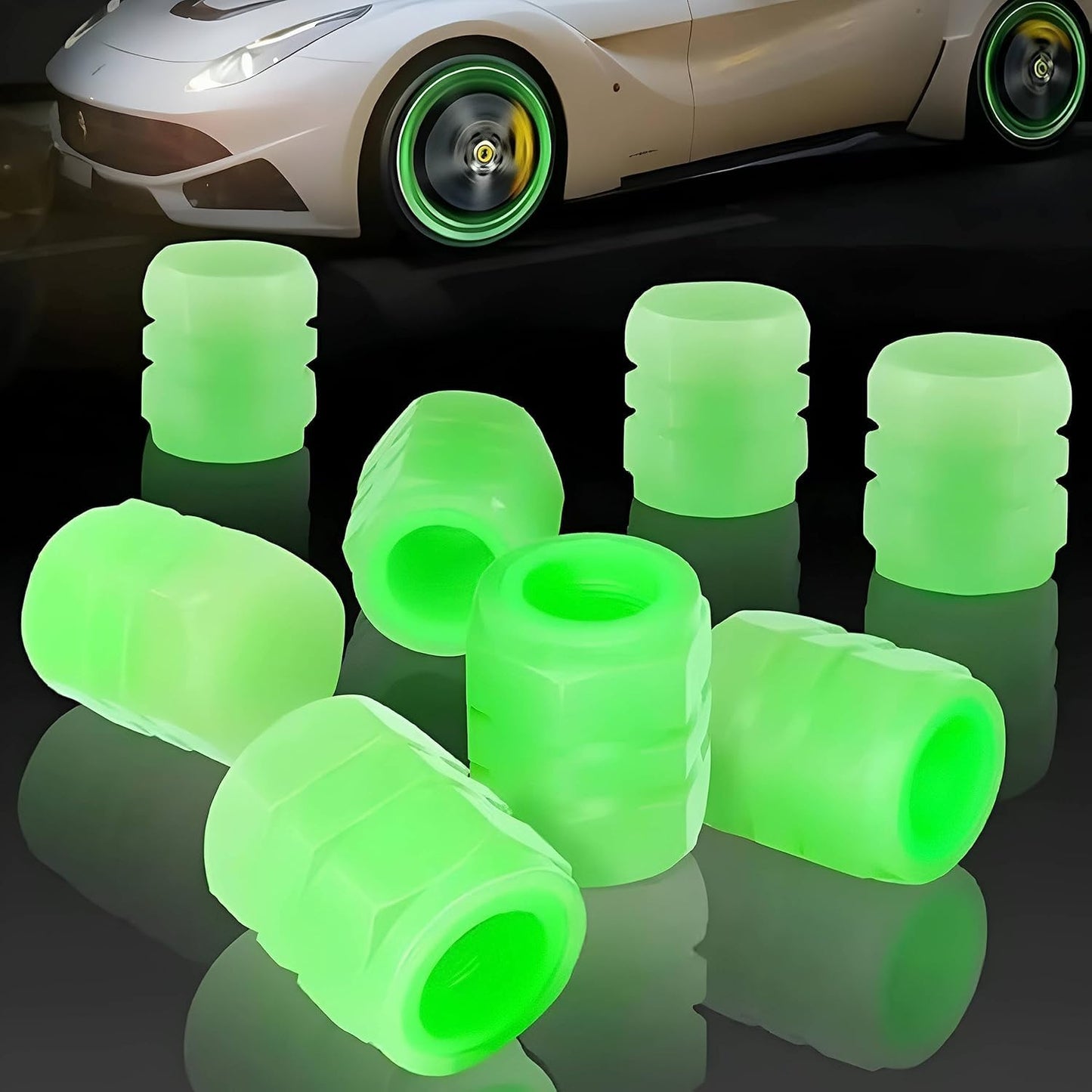 Glow-in-the-Dark Tyre Valve Caps - Light Up Your Ride